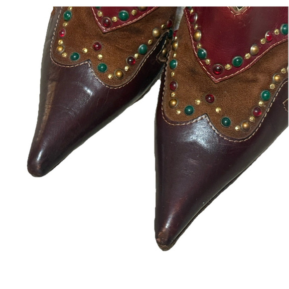 Vintage Rare Vicini Giuseppe Zanotti Mules Heels 7.5 Leather Western Jeweled 90s - Picture 3 of 11